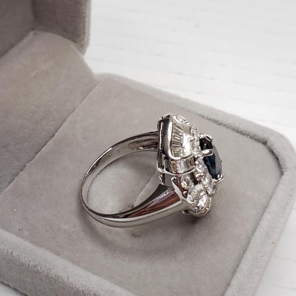 Natural Blue Sapphire & Diamond Statement Ring – 18K White Gold Brand New - Picture 12 of 16